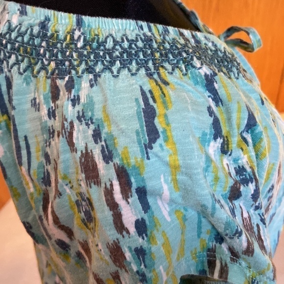 🦄 Sonoma lifestyle cap sleeve tie-Neck patterned top turquoise medium - Picture 4 of 9